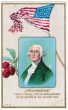 Vintage Patriotic Postcard, Washington, US Flag, Cherries - D06202