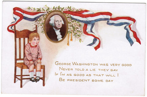 Vintage Patriotic Postcard George Washington, child on chair - D08047
