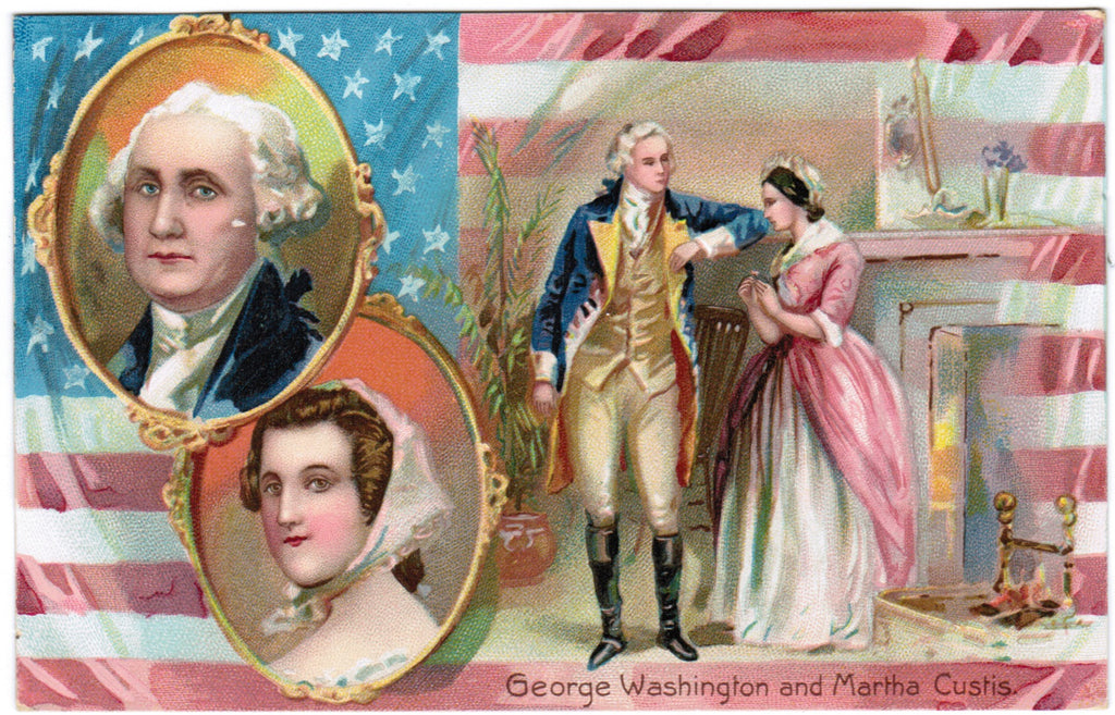 Vintage Patriotic Tuck Postcard George Washington and Martha Custis - PAT E10317