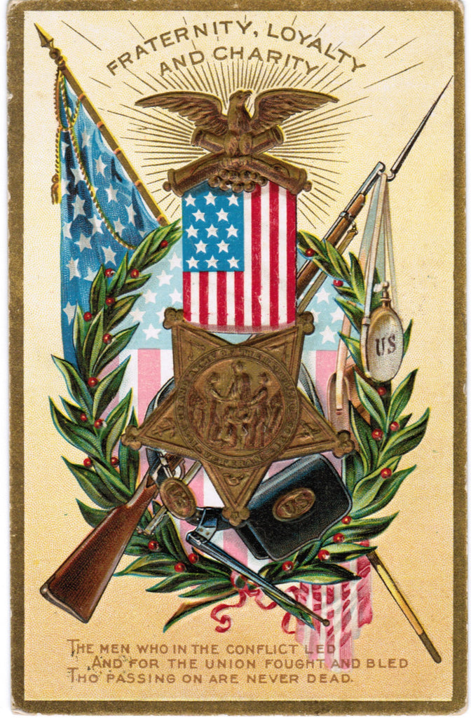 Vintage Patriotic Postcard Fraternity, Loyalty, Charity, rifle (ONLY Digital Copy Avail) - T00231
