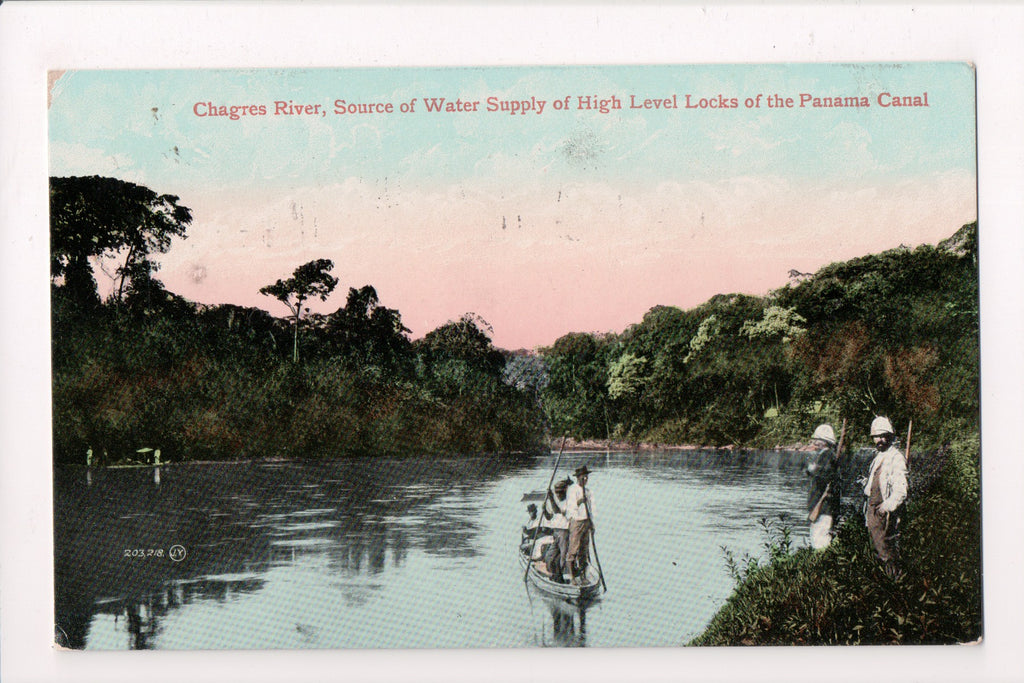 Foreign postcard - PANAMA CANAL - Chagres River, misc military with guns - D1745