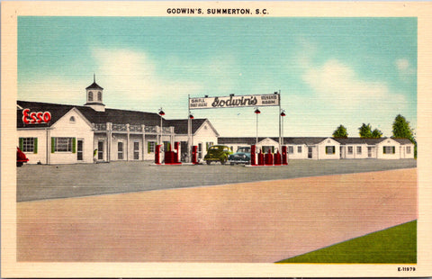 SC, SUMMERTON - Godwins Motor Court, dining room, Esso Station postcard - R00127