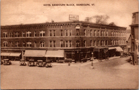 VT, Randolph - Hotel Randolph Block - 1949 Sepia colored postcard - R00157