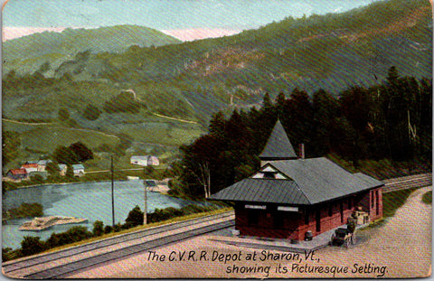 VT, Sharon - CV RR Depot, train station - 1909 postcard - R00242
