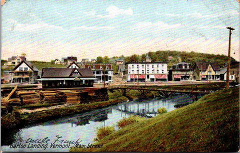 VT, Barton Landing - buildings including train depot?, lumber - 1906 card - R002