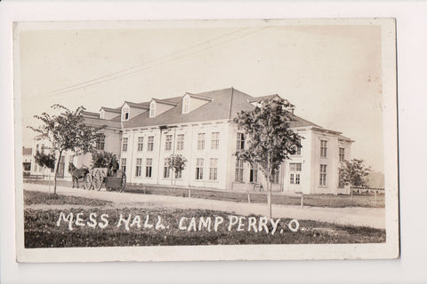 OH, Camp Perry - Mess Hall - army men in wagon - RPPC - R00310