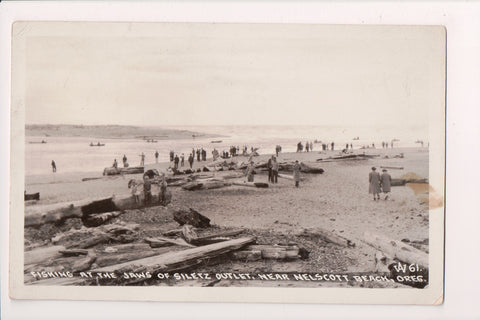 OR, Nelscott Beach - fishing at jaws of Siletz outlet - RPPC - R00396