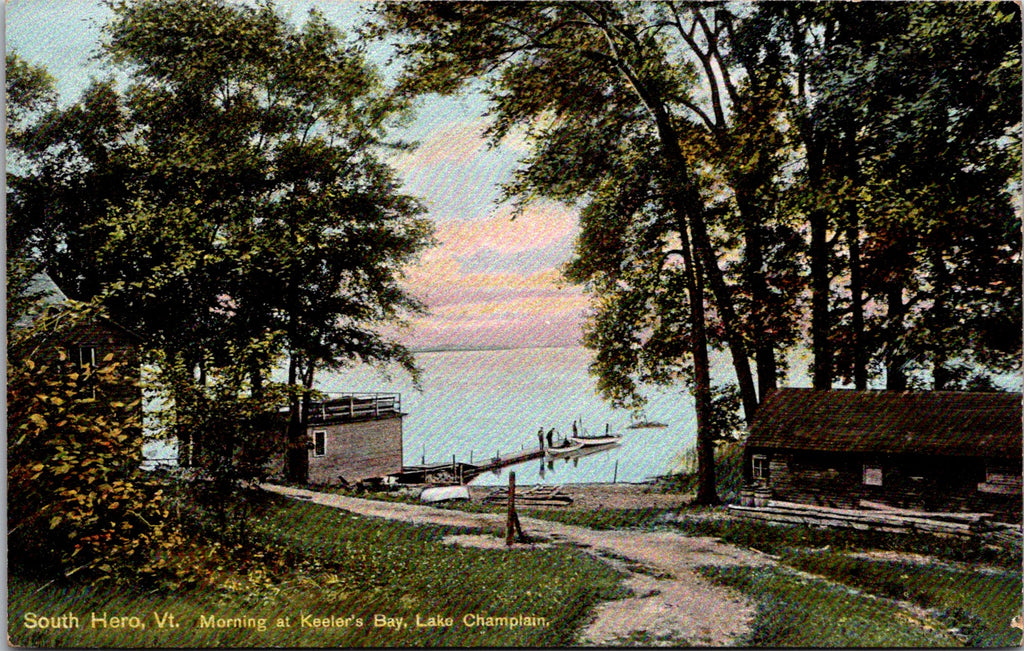 VT, SOUTH HERO - Keelers Bay camps, dock, people, water - R01093