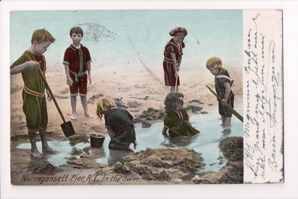RI, NARRAGANSETT PIER - kids playing in sand closeup (original SOLD) CP0184
