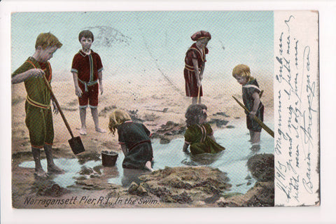 RI, Narragansett Pier - kids playing in sand closeup postcard - CP0184