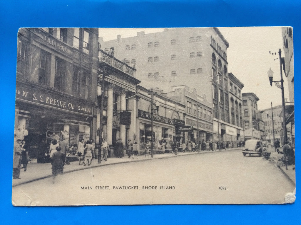 RI, Pawtucket - Main Street with store signs postcard - 800194