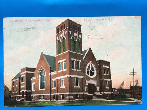 RI, Pawtucket - Smithfield Ave, Congregational Church postcard - B11159