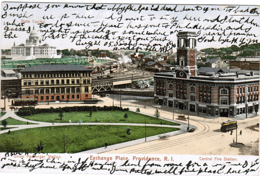 RI, Providence - Exchange Place, Fire Station, RR Station - B05182