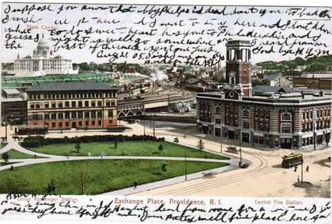 RI, Providence - Exchange Place, Fire Station, RR Station - B05182
