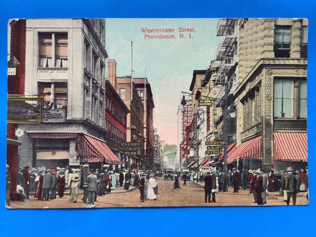 RI, Providence - Westminster Street with signs postcard - B11134