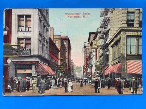 RI, PROVIDENCE - Westminster Street with signs postcard - B11134