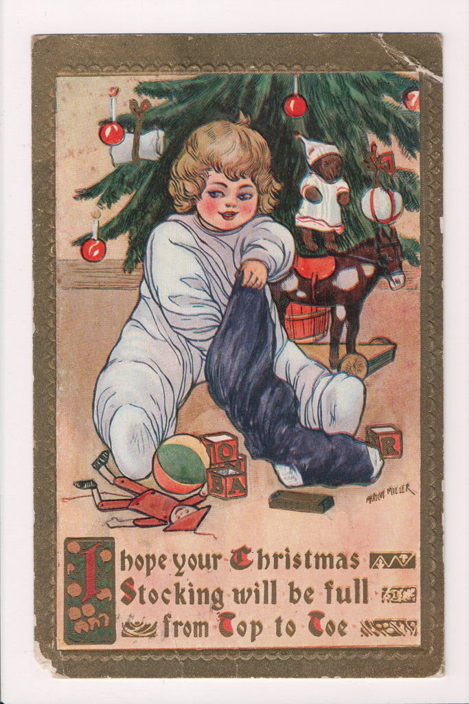 Xmas postcard - Christmas - Boy, stocking ,toys - S01034