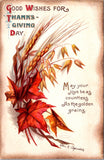 Thanksgiving - Good Wishes - Grain and leaves - Ellen H Clapsaddle - S01086