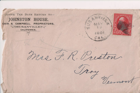 CA, Susanville - Johnston House - 1904 envelope - Cain and Campbell - S01127