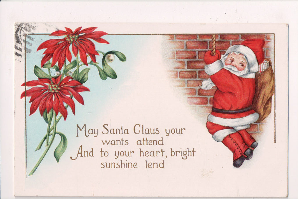 Xmas postcard - Christmas - Santa holding onto rope - S01171