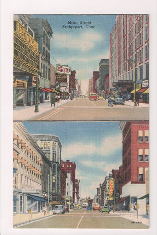 CT, Bridgeport - Main St multi view, 1950 postcard - S01212