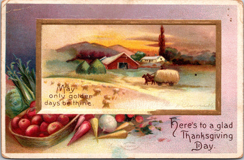 Thanksgiving - Country scene with overloaded Hay wagon - Clapsaddle - S01293