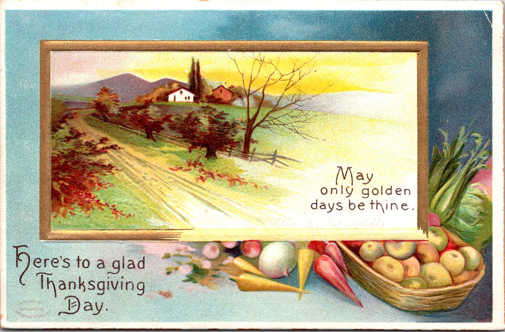 Thanksgiving - Country scene, vegetables on table - Clapsaddle - S01299