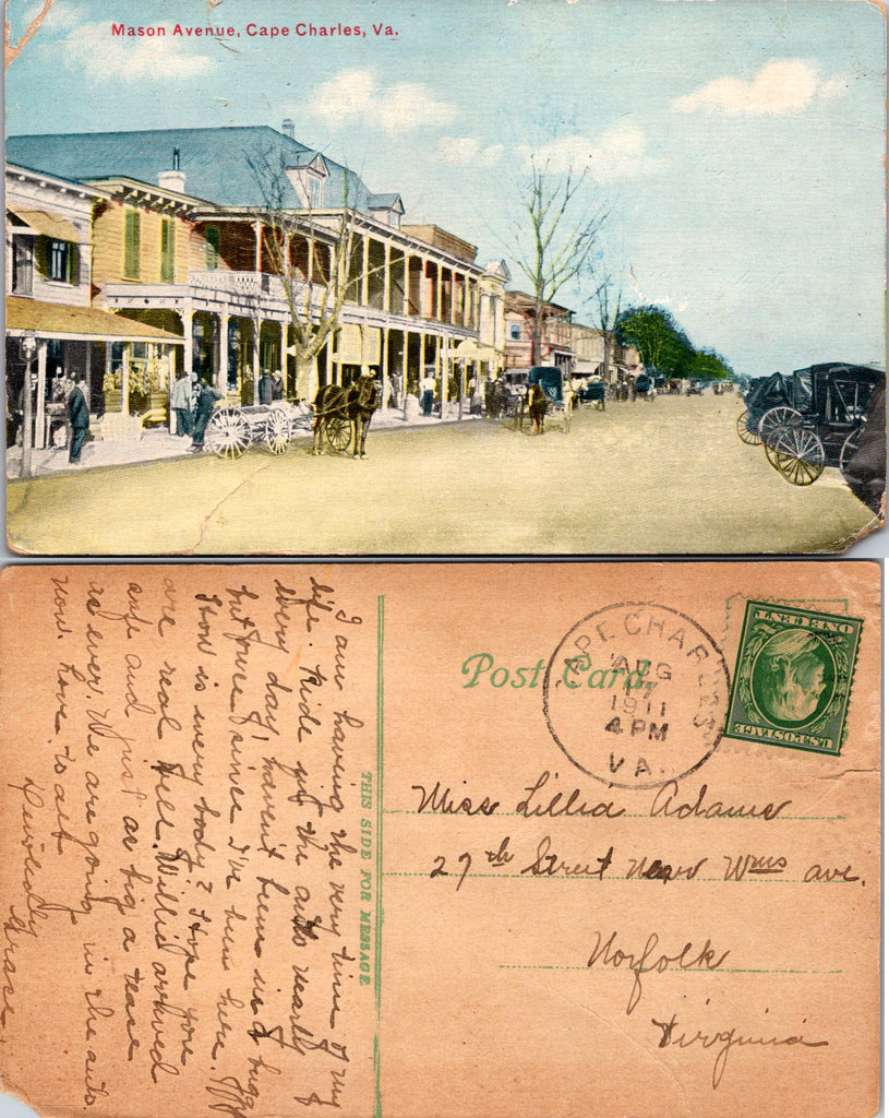 VA, Cape Charles - Mason Avenue @1911 postcard - S01716
