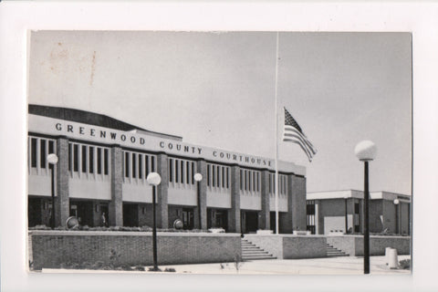 SC, Greenwood - County Courthouse - RPPC postcard, flag at half mast - F03229