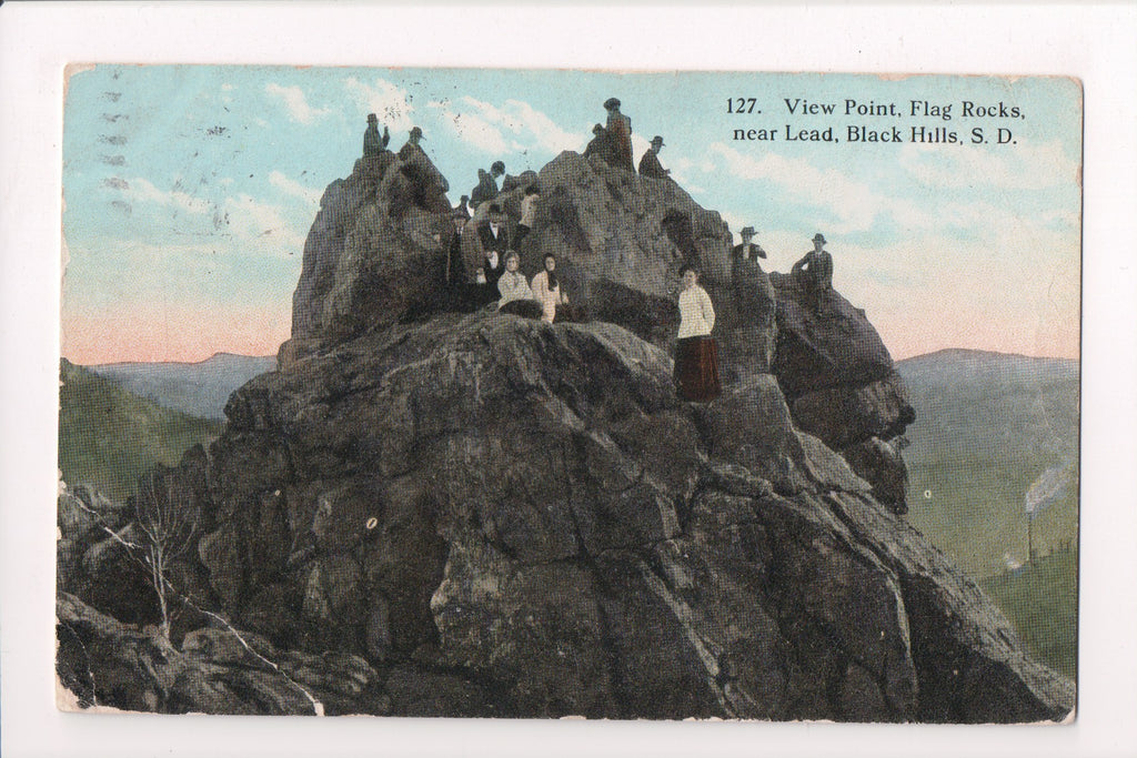 SD, Lead - Black Hills, Flag Rocks with people on point - CP0642
