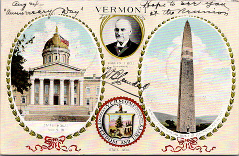 VT, Montpelier - Governor Charles J Bell, State House, monument - SH7082