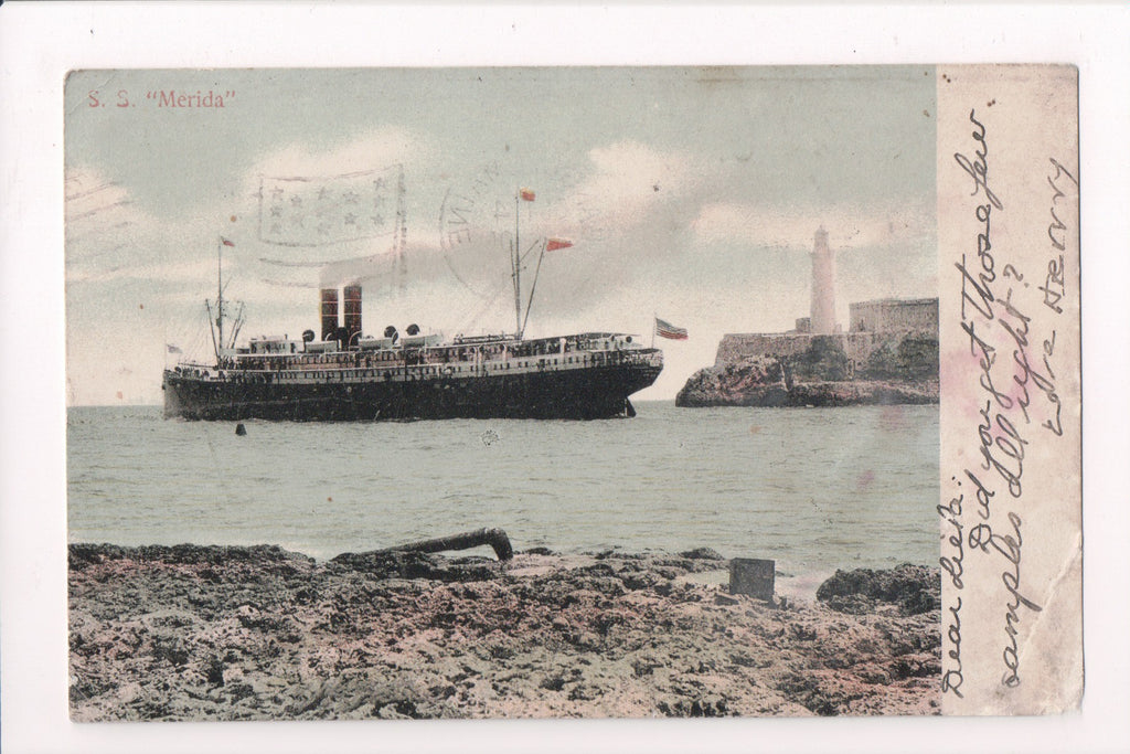 Ship Postcard - MERIDA - Lighthouse on point @1911 (original SOLD) F17341