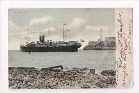 Ship Postcard - MERIDA - Lighthouse on point @1911 (original SOLD) F17341