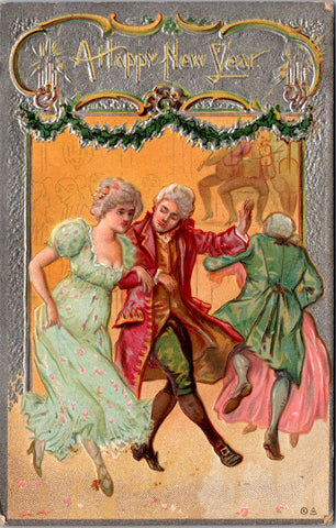 New Year - Colonial Couple dancing - Nash postcard - SL2085