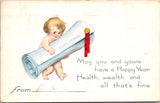 New Year - naked baby with a large scroll with a seal and ribbon - SL2170
