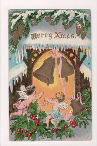 Xmas postcard - Christmas - Angels under gold bells - SL2180