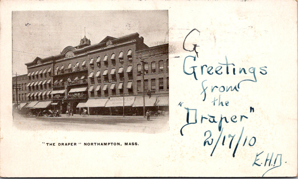 MA, Northampton - Draper (The) - Mandells Shoes awning - 1910 postcard - SL2680