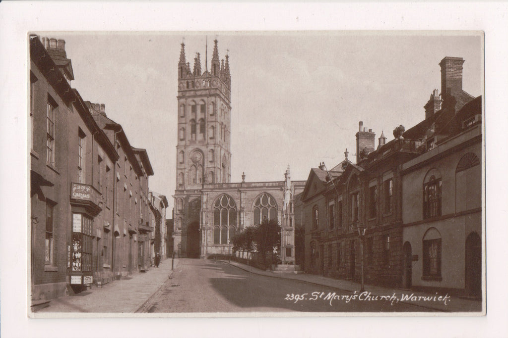 Foreign postcard - Warwick, England - St Marys Church, sign - SL2743