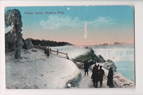 NY, NIAGARA FALLS, Winter scene with people postcard - SL2754