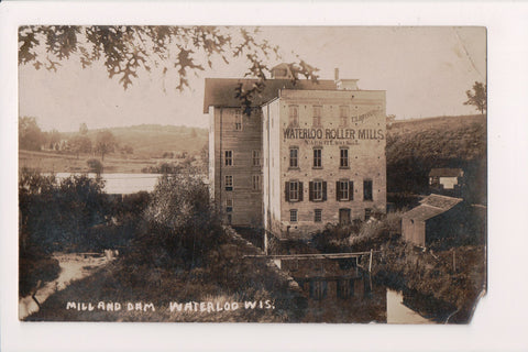 WI, Waterloo - Waterloo Roller Mills, dam - RPPC @1909 - SL2764