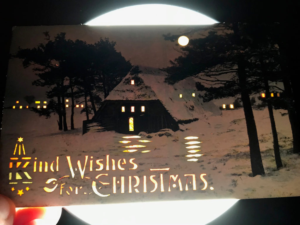 Xmas - Christmas  - Hold to Light, HTL - Cabin in woods postcard - SL2783