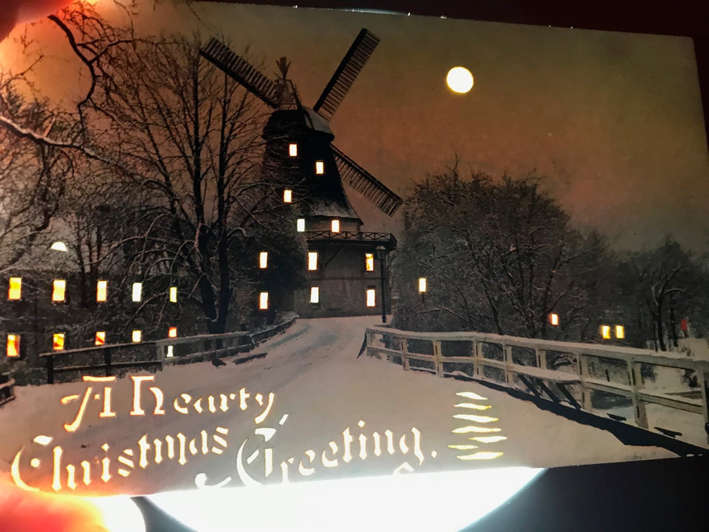 Xmas - Christmas  - Hold to Light, HTL - winter scene postcard - SL2784