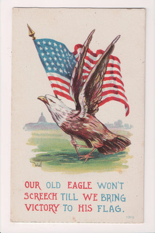 Patriotic postcard - Eagle won't screech till - Wall signed - SL2790