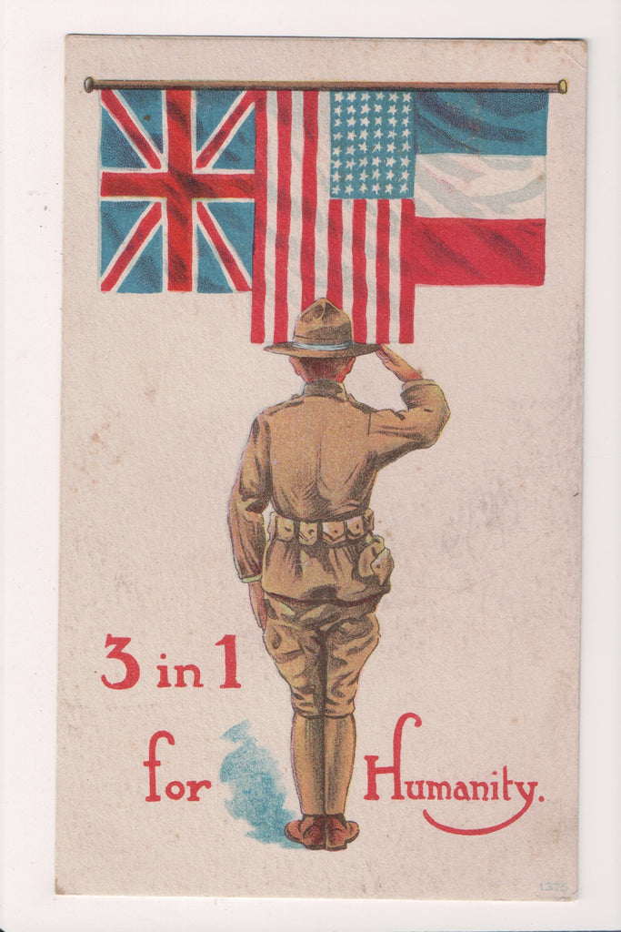 Patriotic postcard - soldier saluting flag - 3 in 1 for Humanity - SL2794