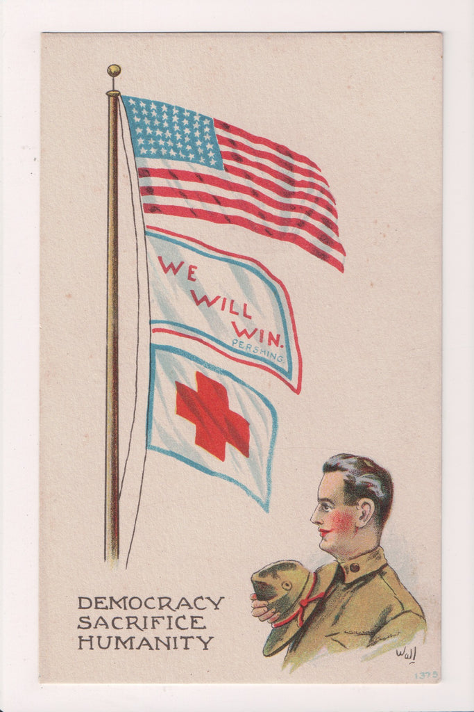 Patriotic postcard - Democracy, Sacrifice, Humanity - Wall signed - SL2796