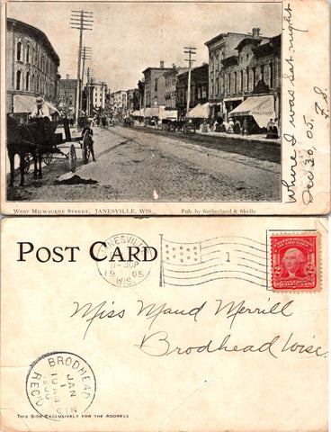 WI, Janesville - West Milwaukee St @1905 postcard - SL2815