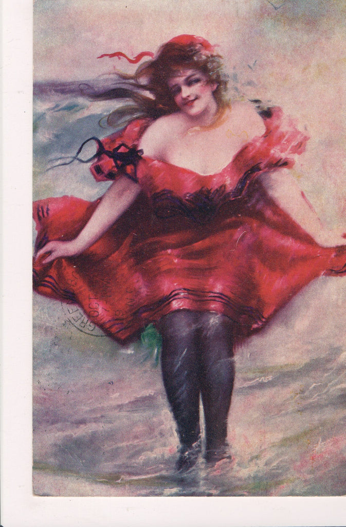 People - Female postcard - Pretty Woman - low cut red dress - SL2847
