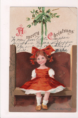 Xmas postcard - Christmas - Girl on Bench - Clapsaddle - SL2875