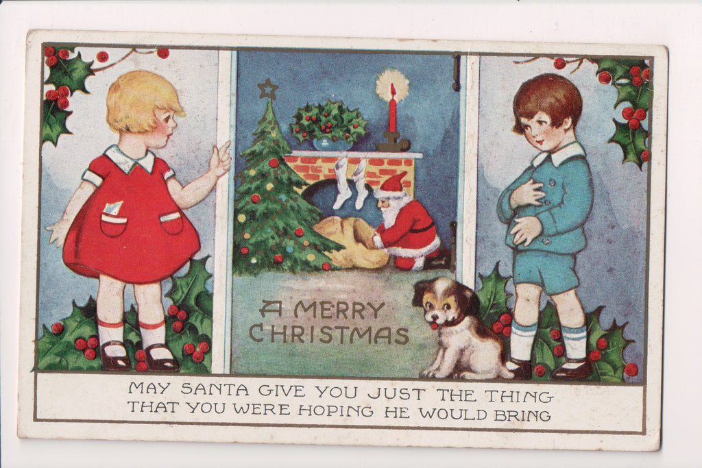 Xmas postcard - Christmas - Santa at fireplace - kids - SL2878