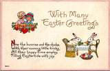 Easter - Anthropomorphic rabbits sitting in chairs eating postcard - SL2960